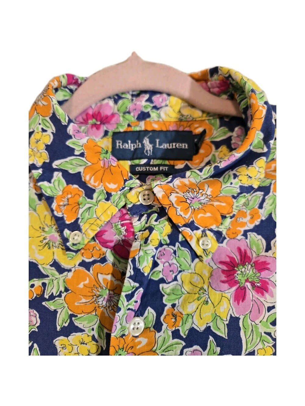 Ralph Lauren Mens Custom Fit Shirt Sz L Vintage Floral Short Sleeve 90s Y2k...